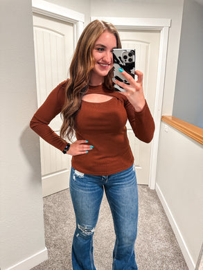 Rust Cutout Ribbed Top